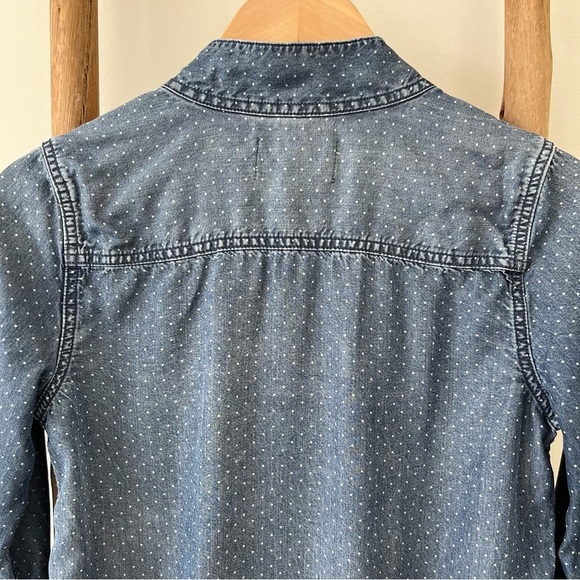 Current/Elliott Cardinal Polka Dot Denim Chambray Long Sleeve Shirt Dress Size 1 - Picture 11 of 12